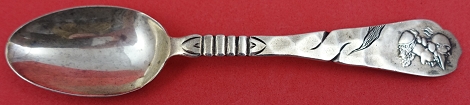 Demitasse Spoon w/ helmeted soldier w/ gold medallion 4 3/8